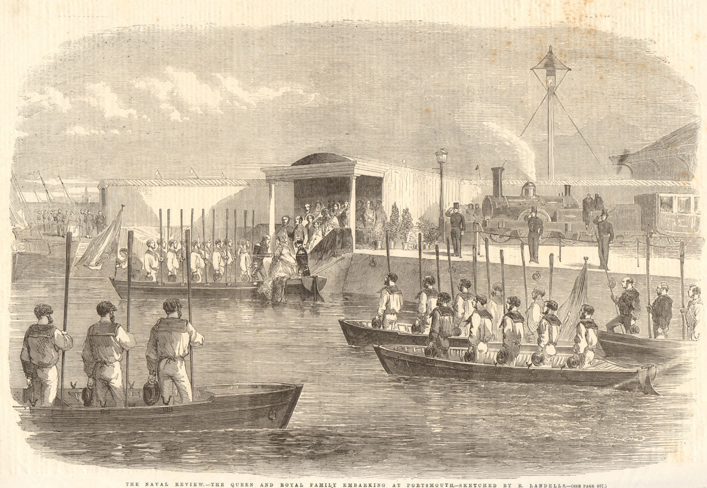 The Naval Review - Queen Victoria & Royal Family embarking at Portsmouth 1856